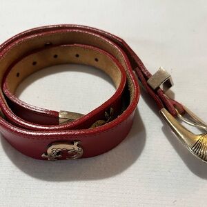 VTG Leegin Silver Creek Collection Western Red Leather Belt Sz 30 Silvertn 1990